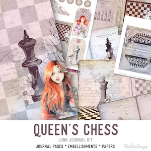 Queen's Chess Junk Journal Kit, Junk Journal Supplies, Junk Journal Printable, Junk Journal Ephemera, DIY Kit 002162 image 1