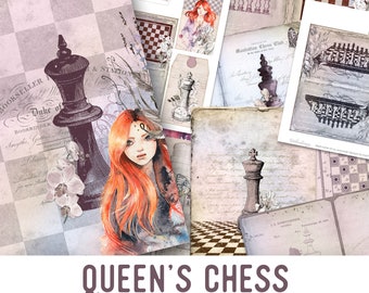 Queen's Chess Junk Journal Kit, Junk Journal Supplies, Junk Journal Printable, Junk Journal Ephemera, DIY Kit 002162