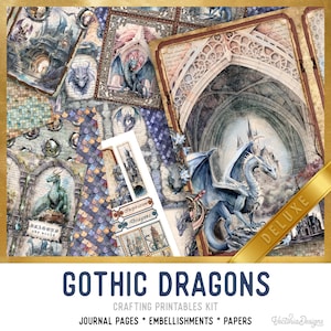 Gothic Dragons DELUXE Junk Journal Kit, Dragon Crafting Printables Dragon Embellishments Dragon Printable Dragon Paper Junk Journal 003552