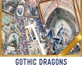 Gothic Dragons DELUXE Junk Journal Kit, Dragon Crafting Printables Dragon Embellishments Dragon Printable Dragon Paper Junk Journal 003552