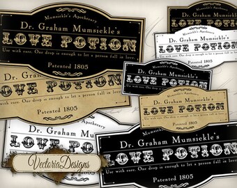 Love Potion Labels, Halloween Bottle Labels, Halloween Decoration, Printable Halloween Labels, Halloween Clip Art, Scrapbooking 000446