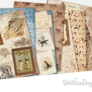 Vintage Dogs Paper Pack, Puppies Paper Pack, Decorative Paper, Dog Lovers Gift, Digital Paper Pack, Dog Scrapbook, Dog DIY Pack 002038