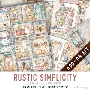 Rustic Simplicity Junk Journal Kit ADD-ON, Printable Junk Journal Pages Journal Kit Craft kits Vintage Junk Journal 003451