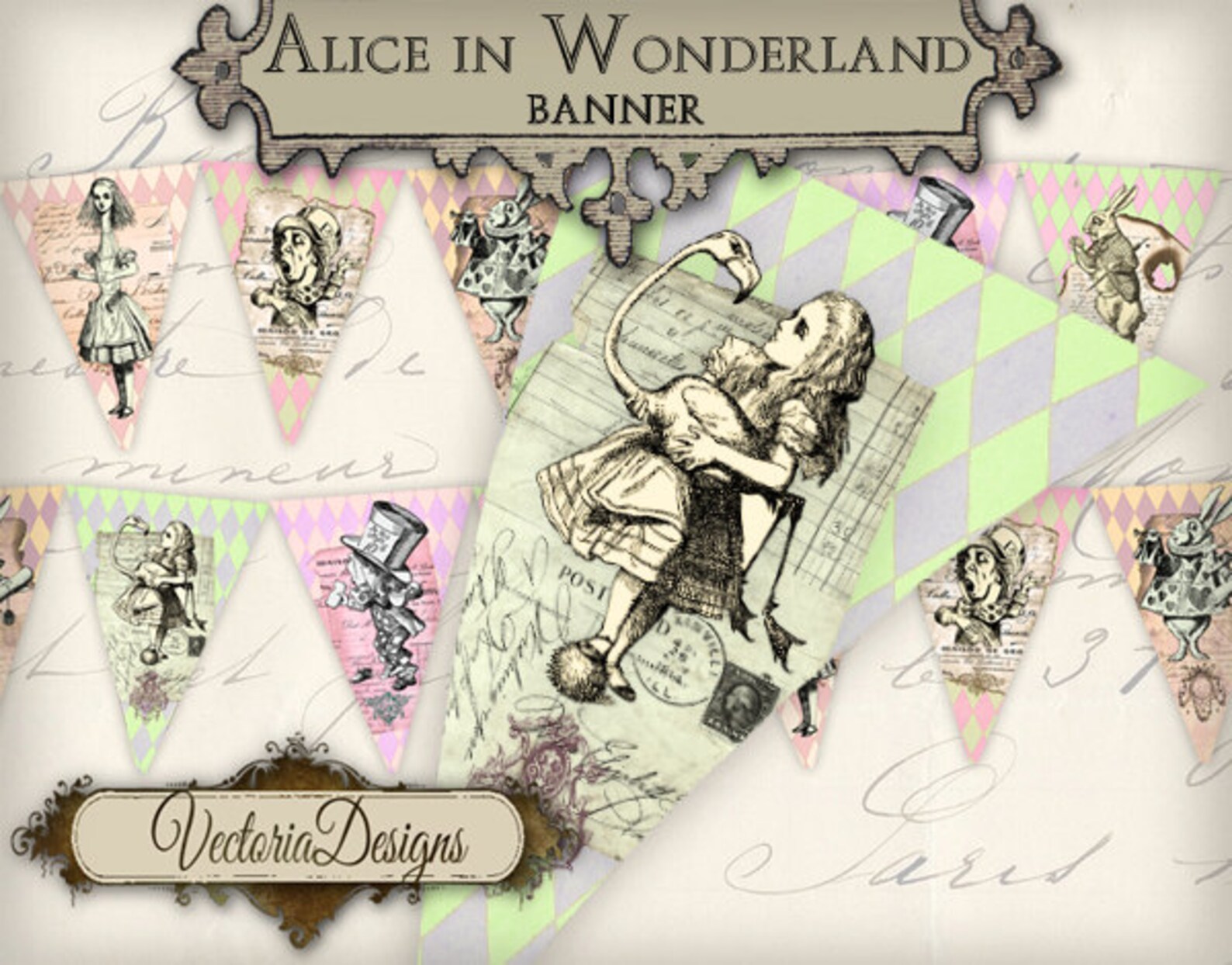 Alice in Wonderland Banner printable party banner printable | Etsy