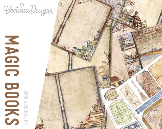 Magic Books Junk Journal Kit - Printable Pages for Crafting - 002446