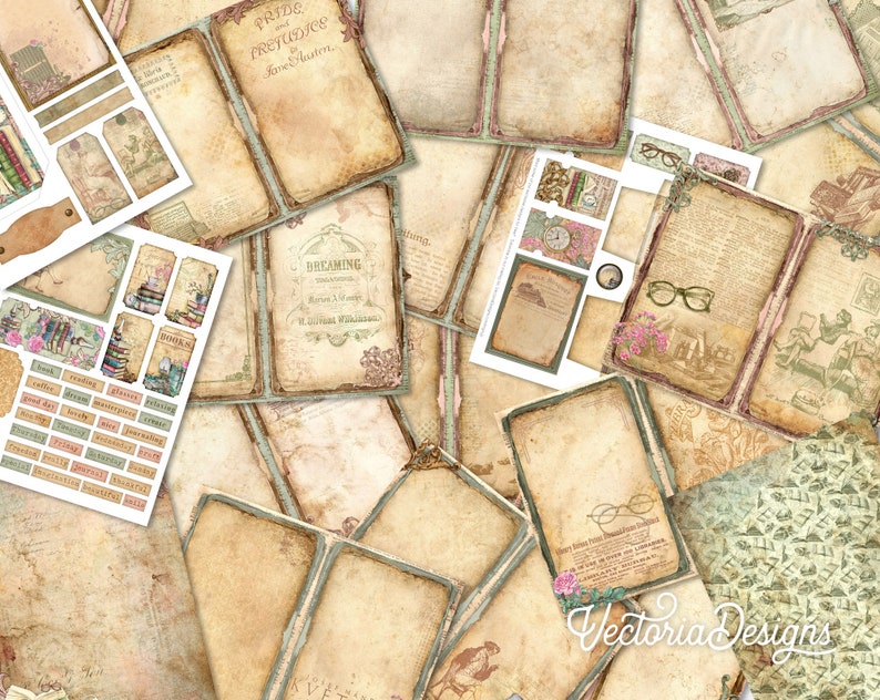 Vintage Books & Reading Junk Journal Kit, Books Journal, Printable Junk Journal Kit, Craft kits, Printable Journal Pages, Reading 002382 image 2