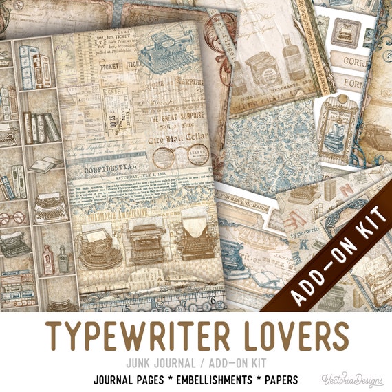 Typewriter Lovers Junk Journal Kit ADD-ON, Printable Craft kit with Journal Pages, Embellishments and Papers - 003341