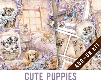 Cute Puppies Junk Journal Kit ADD-ON, Printable Junk Journal Pages Journal Kit Craft kits Vintage Junk Journal 003429