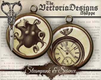 Steampunk & Science Circles - printable crafting 1 inch / 18mm / 16 mm / 14mm / 0.5 inch - 000039