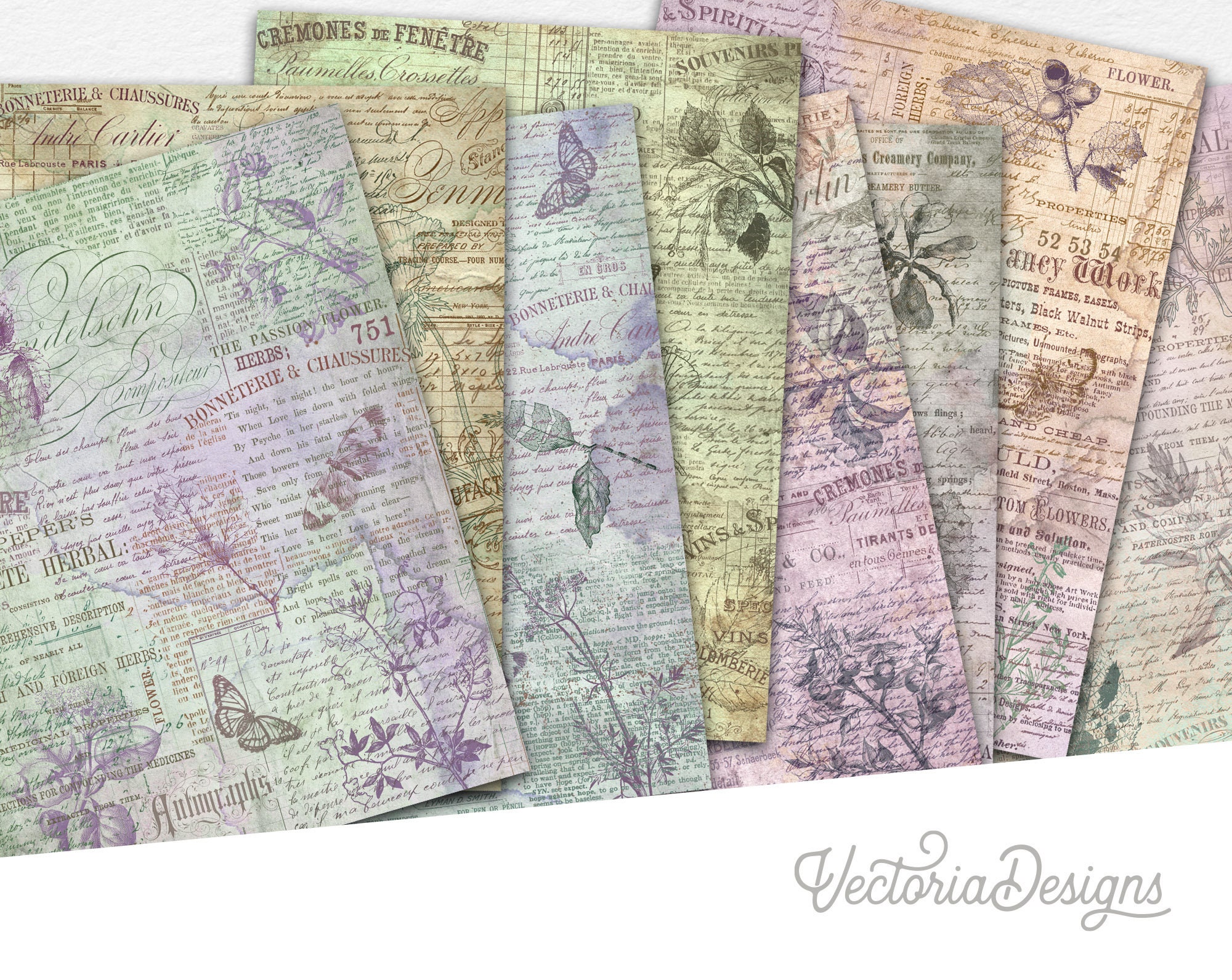 Minty Floral Ephemera Paper Pack Printable Paper Pack - Etsy