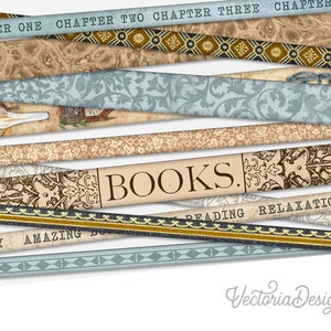 Antique Reading Strips, Library Embellishments, Scrapbooking Embellishments, Journal Embellishments, Junk Journal Ephemera, Scrapbook 002758
