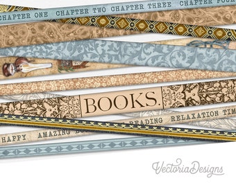 Antique Reading Strips, Library Embellishments, Scrapbooking Embellishments, Journal Embellishments, Junk Journal Ephemera, Scrapbook 002758