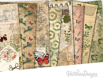 Rosemary & Thyme Paper Pack, Decorative Paper Pack, Herbs Paper Pack, Printable Paper Pack, Ephemera Paper Pack, Digital Paper Pack 002142