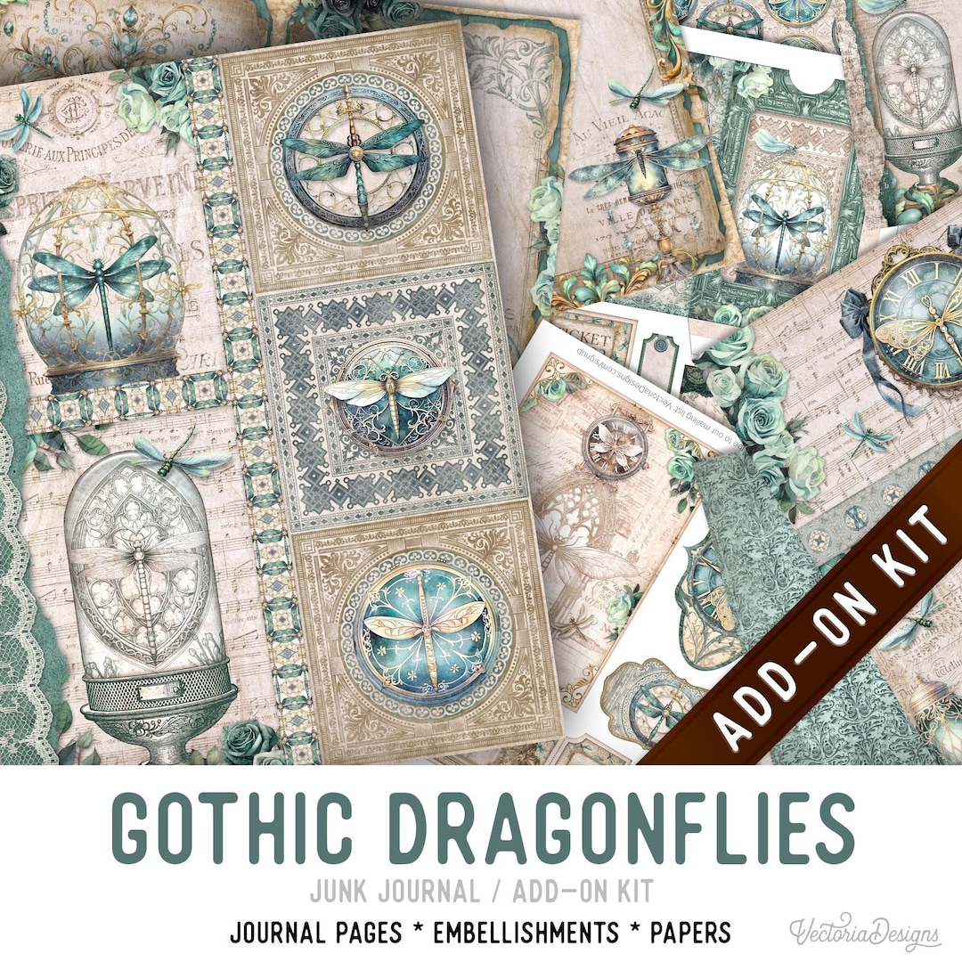Gothic Dragonflies Junk Journal Kit ADD-ON, Printable Craft Kit With ...