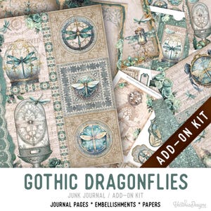 Gothic Dragonflies Junk Journal Kit ADD-ON, Printable Junk Journal Pages Journal Kit Craft kits Vintage Junk Journal 003497