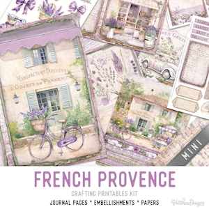 French Provence Junk Journal Kit MINI Crafting Printables Lavender Junk Journal Embellishments Printable Paper Craft Kits DIY 003071