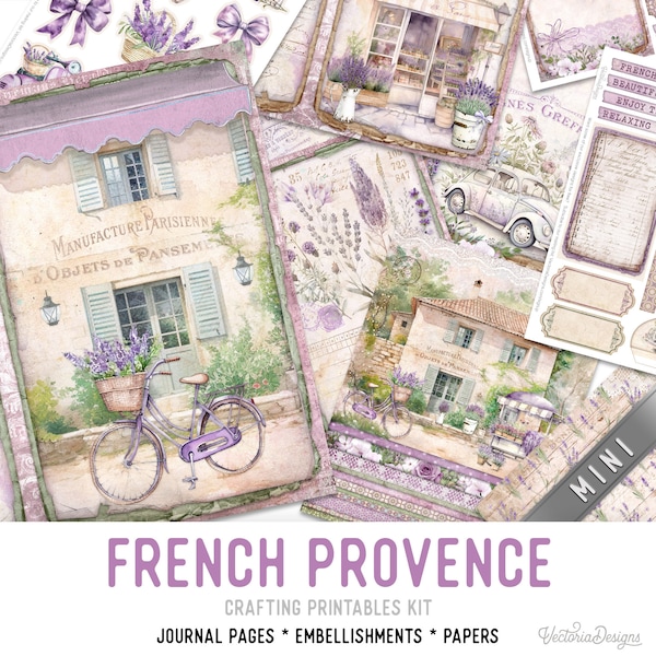 French Provence Junk Journal Kit MINI Crafting Printables Lavender Junk Journal Embellishments Printable Paper Craft Kits DIY 003071
