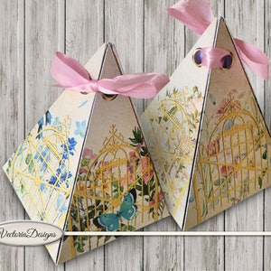 Secret Garden pyramid box printable diy paper crafting favor digital download instant download digital collage sheet - 001567