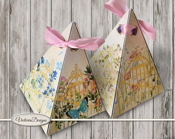 Secret Garden pyramid box printable diy paper crafting favor digital download instant download digital collage sheet - 001567