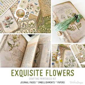 Exquisite Flowers Crafting Printables Kit Vintage Flowers Junk Journal Embellishments Printable Paper Floral Craft Kits DIY Tutorial 002788