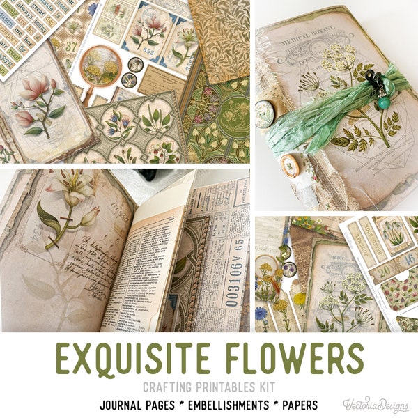 Exquisite Flowers Crafting Printables Kit Vintage Flowers Junk Journal Embellishments Printable Paper Floral Craft Kits DIY Tutorial 002788