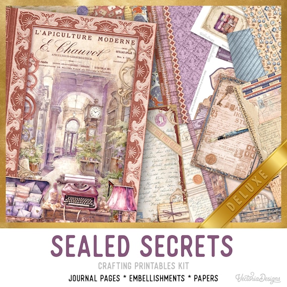 Sealed Secrets Junk Journal Kit (DELUXE) - Printable Pages, Papers and Embellishments for Crafting - 003647