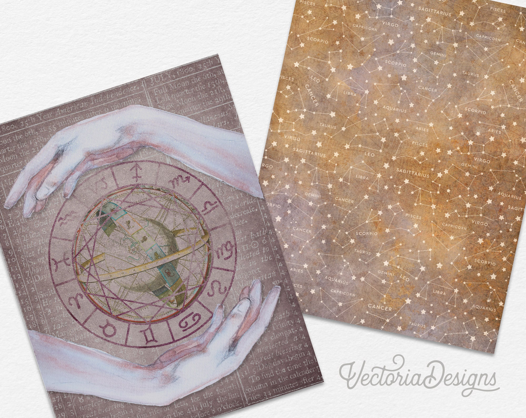 Mystical Zodiac Paper Pack, Printable Zodiac Paper, Astrology Junk