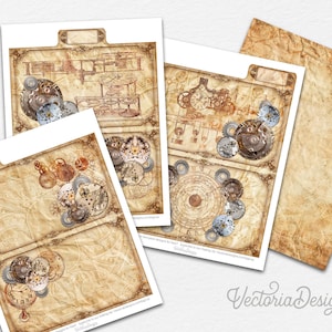 Clockpunk File Folder Kit Printable Steampunk File Folders Mini File Folders Printable Organizing Junk Journal Embellishments DIY - 002631