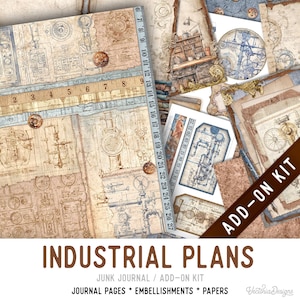 Industrial Plans Junk Journal Kit ADD-ON, Printable Junk Journal Pages Journal Kit Craft kits Vintage Junk Journal 003577