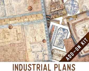 Industrial Plans Junk Journal Kit ADD-ON, Printable Junk Journal Pages Journal Kit Craft kits Vintage Junk Journal 003577
