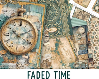 Faded Time Junk Journal Kit (Standard) - Craft Kit with Printable Journal Pages, Embellishments & Papers - 003953