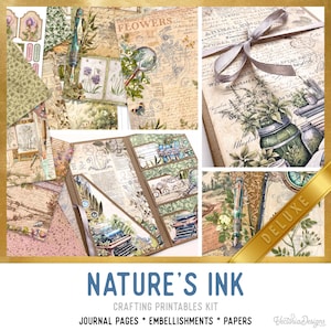 Nature's Ink Junk Journal Kit DELUXE, Botanical Journal Crafting Printables Kit Writing Embellishments Printable Paper Tutorial 003770
