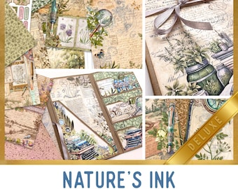 Nature's Ink Junk Journal Kit DELUXE, Botanical Journal Crafting Printables Kit Writing Embellishments Printable Paper Tutorial 003770