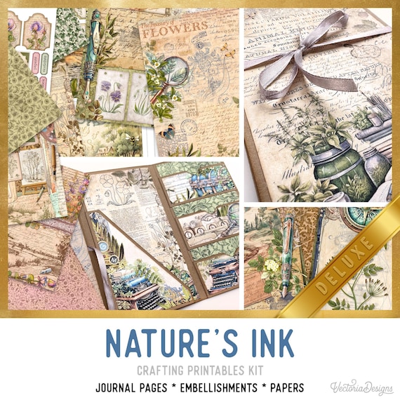 Nature's Ink DELUXE Junk Journal Kit - Printable Pages, Papers and Embellishments for Crafting - 003770