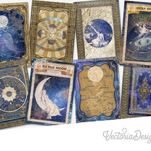 Celestial Cards, Printable Cards, Astrology Cards, Junk Journal Embellishments, Printable, Scrapbooking, Craft Printables, Moon Cards 002668