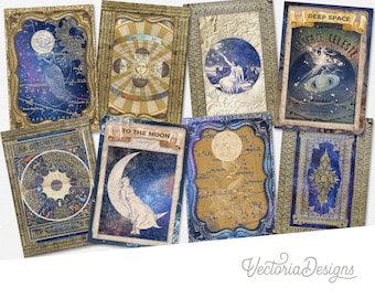 Celestial Cards, Printable Cards, Astrology Cards, Junk Journal Embellishments, Printable, Scrapbooking, Craft Printables, Moon Cards 002668