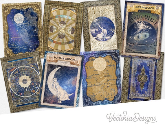 Celestial Cards, Printable Cards, Astrology Cards, Junk Journal Embellishments, Printable, Scrapbooking, Craft Printables, Moon Cards 002668