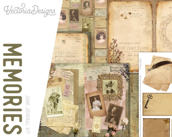 Memories Junk Journal Kit, Printable Junk Journal Kit, Ephemera