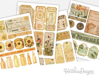 Save The Bees Junk Journal Embellishments, Decorative Scrapbook Sheets, Printable Paper Crafting Supplies, DIY Scrapbook Ephemera Set 002426