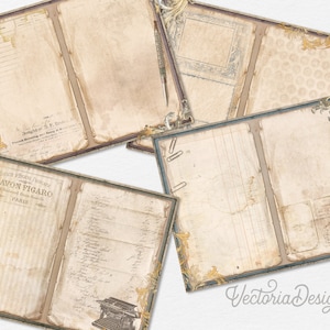 Vintage Notebook Junk Journal Kit, Printable Journal Pages, Neutral Junk Journal, Vintage Embellishments, Old Paper, Antique Paper 002390 image 4