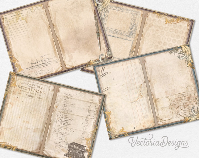 Vintage Notebook Junk Journal Kit, Printable Journal Pages, Neutral Junk Journal, Vintage Embellishments, Old Paper, Antique Paper 002390 image 4