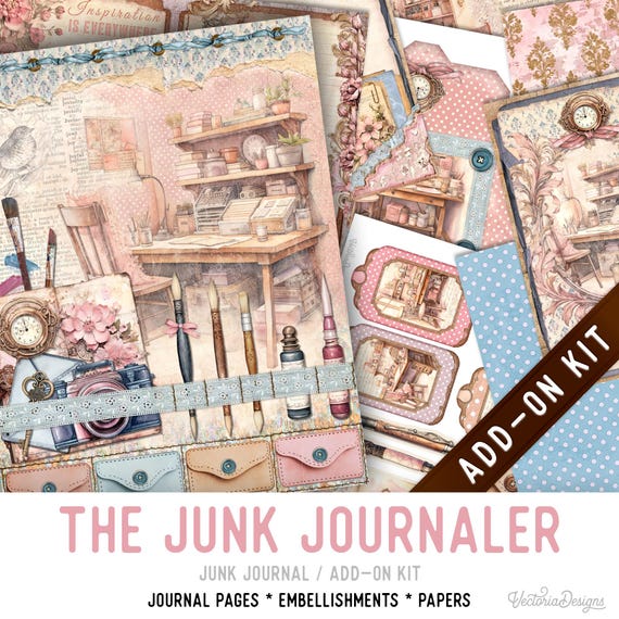 Junk Journaler Add-On Kit, Printable Journal Pages, Embellishments, Papers - 004007