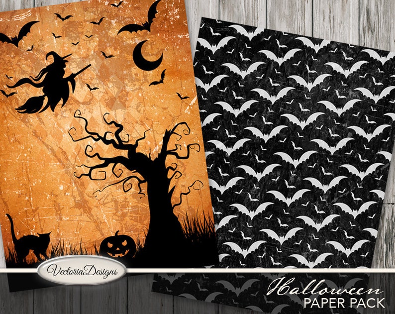 Halloween Paper Pack, Scrapbook Paper, Witch Halloween Pack, Halloween Journal, Digital Paper Download, Witch Journal Paper Pack, 001773 image 2