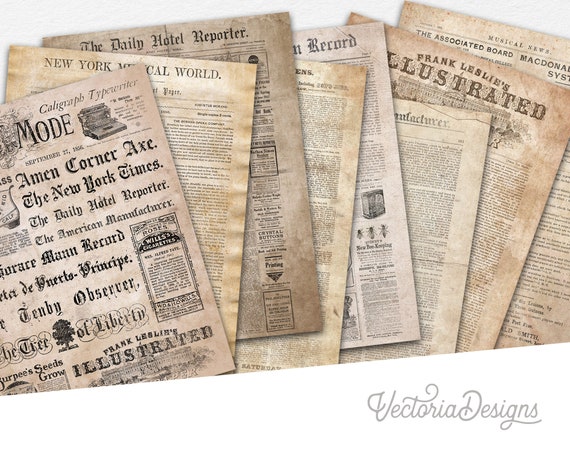 Vintage Newspaper Paper Pack, Printable Paper Pack, Digital Paper