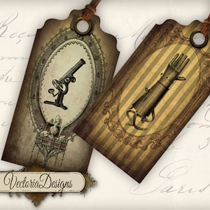 Grunge Steampunk Tags Labels printable craft art hobby crafting scrapbooking instant download digital collage sheet - 000258