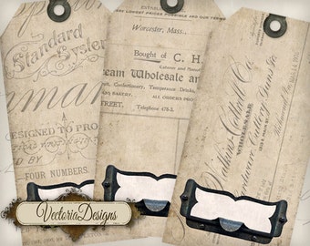 Ephemera Tags shabby elegant printable gift tags instant download digital Collage Sheet VD0492