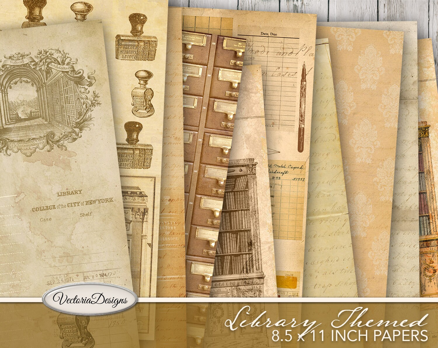 Library Paper Pack, Junk Journal Printable, Digital Journal