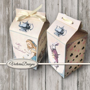 Alice In Wonderland Milk Box, Printable Favor Box, Paper Craft, Digital Milk Box, Instant Download, Digital Collage Sheets, Digital 001432