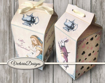 Alice In Wonderland Milk Box, Printable Favor Box, Paper Craft, Digital Milk Box, Instant Download, Digital Collage Sheets, Digital 001432