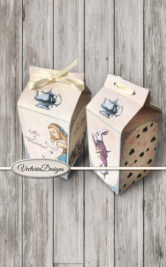 Alice In Wonderland Milk Box, Printable Favor Box, Paper Craft, Digital Milk Box, Instant Download, Digital Collage Sheets, Digital 001432